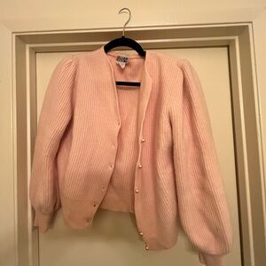 Pink Ribbed Cardigan with Pearl Buttons